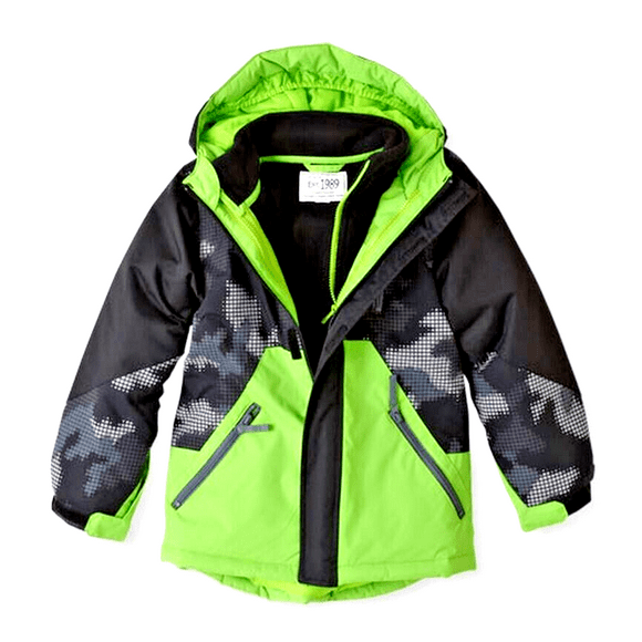 The Children's Place Boy's 3-in-1 Winter Jacket Camo Ski Puffer Wind Water-Resistant Fleece Inner 18-24 Months/2T Green/Gray