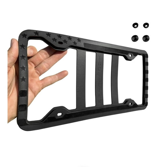 TACTILIAN Original Silicone American Flag License Plate Frame Holder - Subdued 3D Stars and Stripes USA Flag Gloss on Matte Cover for Car Truck Van SUV, Auto Exterior Accessories License Plate Holder