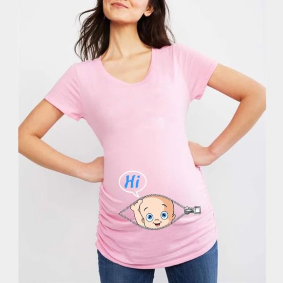 LNGOOR Summer Funny Cartoon Print Maternity Pink Clothing Plus-Size Short Sleeve Pregnant T-Shirt Tops Women Hot Sale T-Shirts