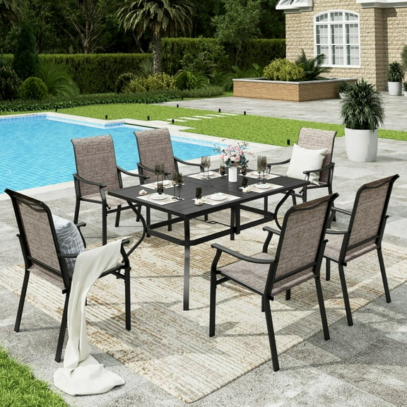 Sophia & William 7 Pieces Outdoor Patio Dining Set with Textilene Chairs & Rectangle Metal Table for 6-person