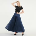 thumbnail image 5 of Sngxgn Womens Midi Skirt A Line Summer Flared Solid Skirts Casual Elegant(Navy,One Size), 5 of 6