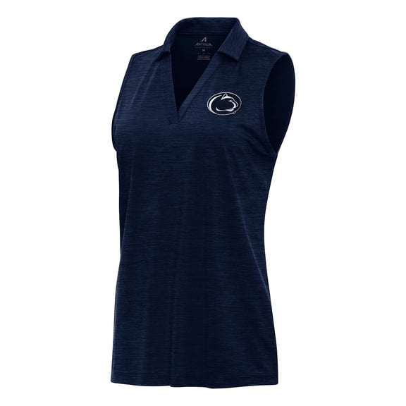 Women's Antigua Heather Navy Penn State Nittany Lions Layout Sleeveless V-Neck Polo