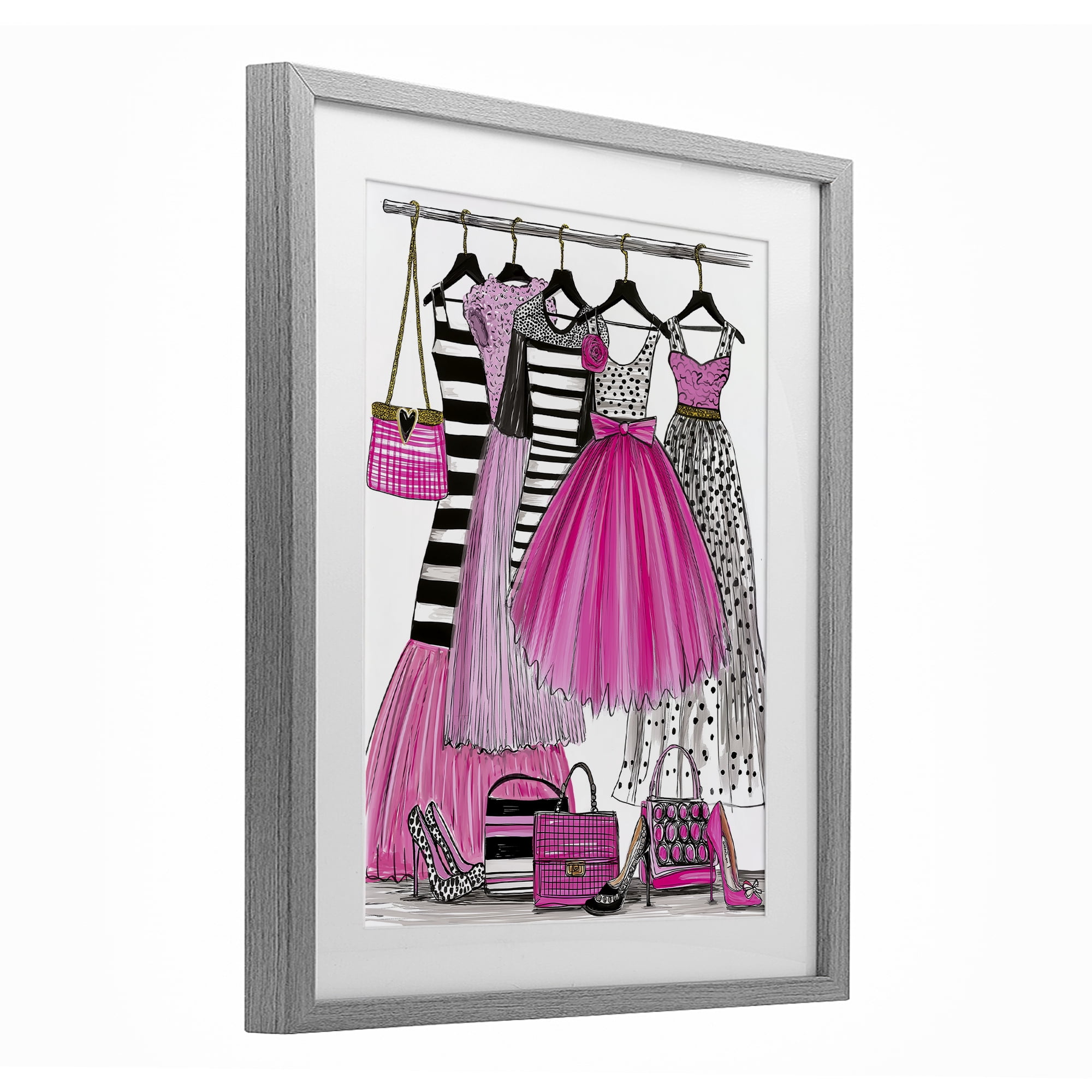 Stupell Industries Chic Pink Tulle Dresses Gray Framed Print Under Glass, design by Jess Stempel