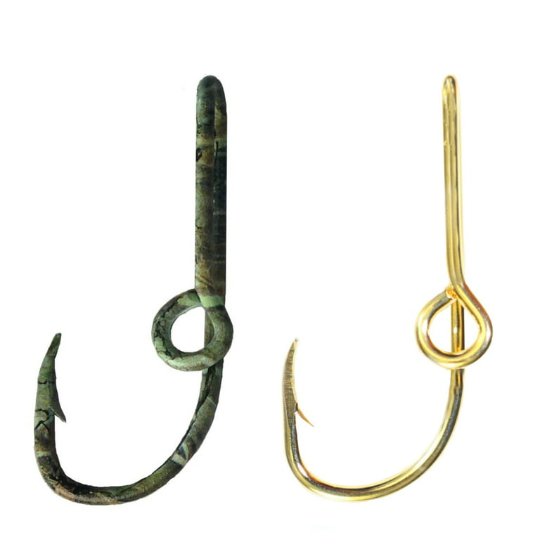 Two Fish Hook Hat Pins Camo and Gold Hat Hook Fish Hook for Hat Camo Fish  Hook Clip- Set of Two Hooks one Camo and one Gold