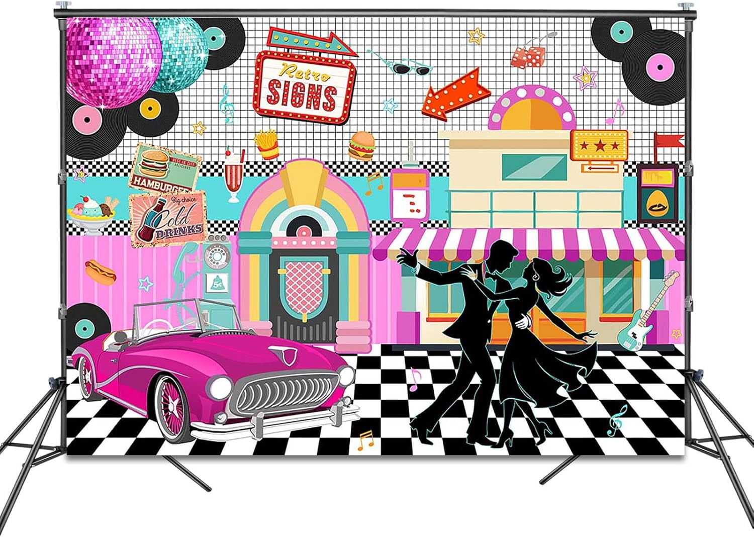 Retro-Hintergrund 50er Jahre – 2,1 X 1,5 M, Vinyl, Für Foto-Booth & Party-Dekoration