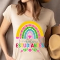 thumbnail image 4 of Hola Estudiantes Teacher T-Shirt, Spanish Rainbow Pencil Design, Back to School Tee, Gold, Size M, 4 of 6