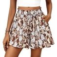 thumbnail image 2 of Women's Flowy High Waist Wide Leg Ruffle Shorts for Summer Beach Vacation - Coffee, Size L, 2 of 6