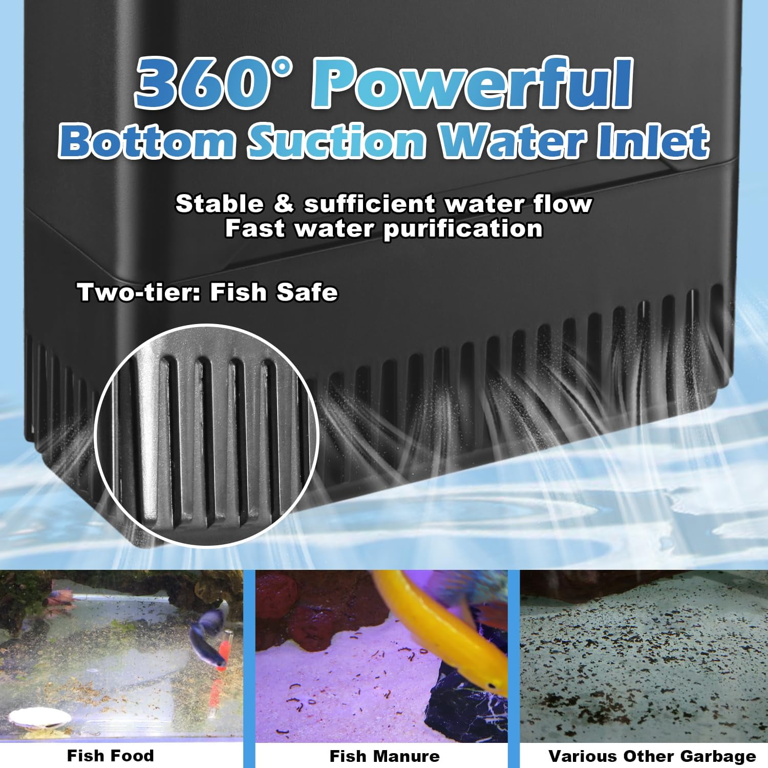 Large Powerful Turtle Tank Filter U V-ery for 55-155 Gallon Tank, Low Water Filter Turtle Water Filter for Amphibians Fresh Saltwater Cloudy Green Water Crystal Clear with Turtle Tank Deodorization