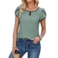 thumbnail image 4 of Hibeli Women Round Neck Petal Short Sleeve Solid Color Top, 4 of 7