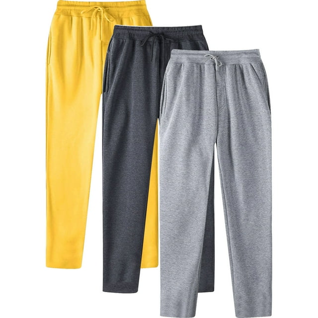 BiZtdJrK 3 Pack Men's Sweatpants Drawstring Waist Straight Leg Track Pant Loose Fit Runninng Athletic Pants with Pockets Yellow L