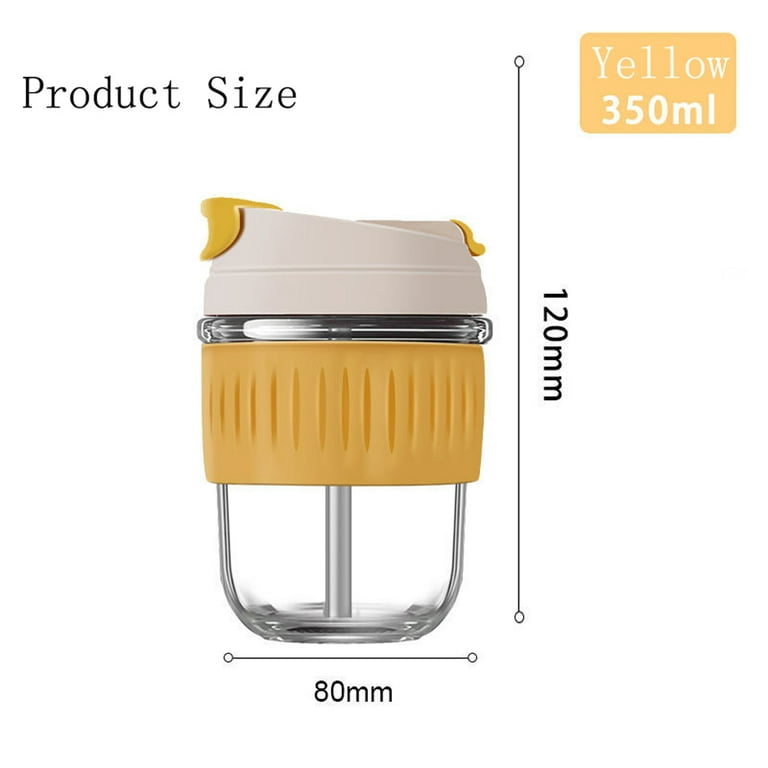 Jomihoney Reusable Glass Coffee Cup Travel Mug with Lid and Straw, 12oz/350ml, Dual-use Drinking Leak Proof Coffee Tumbler with Silicone Sleeve Band