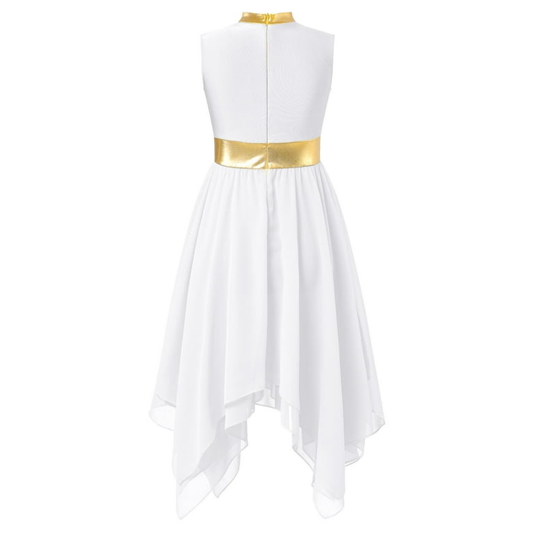 IEFIEL Girls Metallic Praise Dance Dress Chiffon Bronzing Cloth Patchwork  Liturgical Worship Dance Costume White 6 - Walmart.com