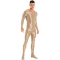 thumbnail image 3 of iEFiEL Mens Shiny Smooth Jumpsuit Long Sleeve Full Body Length Bodysuit for Fitness Workout, 3 of 7