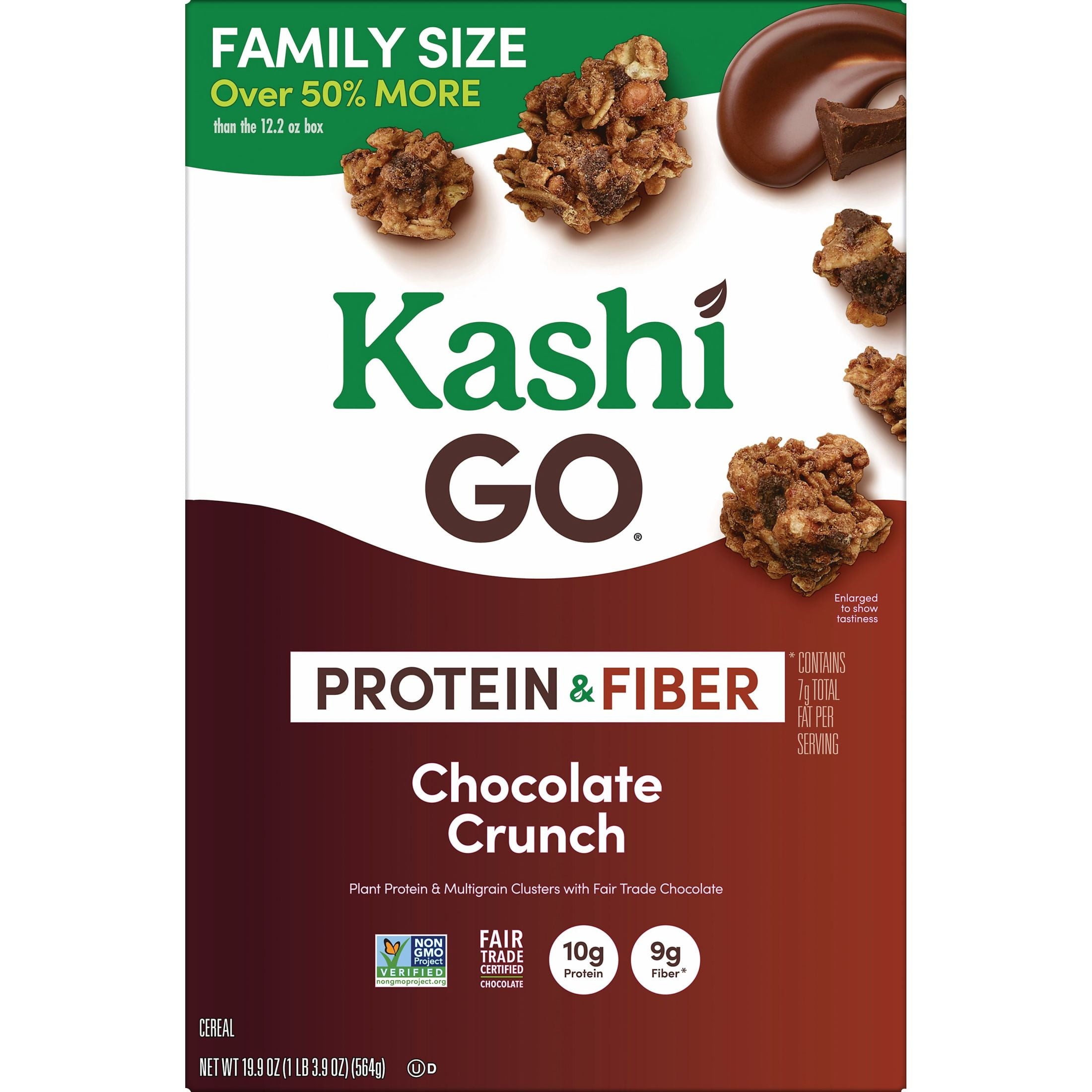 (3 pack) Kashi GO Breakfast Cereal, Vegan Protein, Fiber Cereal, Family Size, Chocolate Crunch, 19.9oz Box (1 Box)