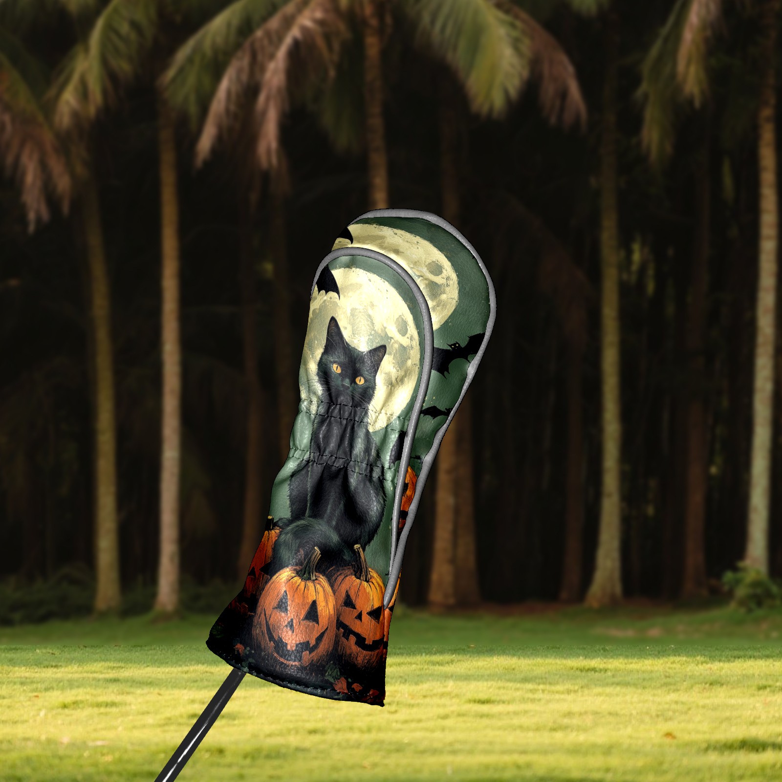 Golf Club Covers PU Leather Waterproof Head Covers for Fairway Woods Hybrids Cat In The Night