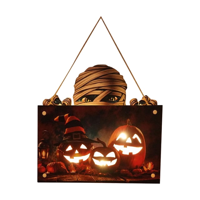 Halloween Hanging LED Decoration Ghost Wall Signs Wooden Door Hanging