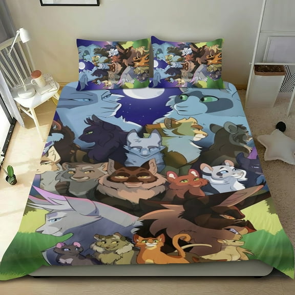 Warriors Cats Bedding All Season Duvet Cover Set with 2 Pillow Cases, 3 Piece Soft Kids Bedding Set for Boys/Girls, Machine Washable (Twin)