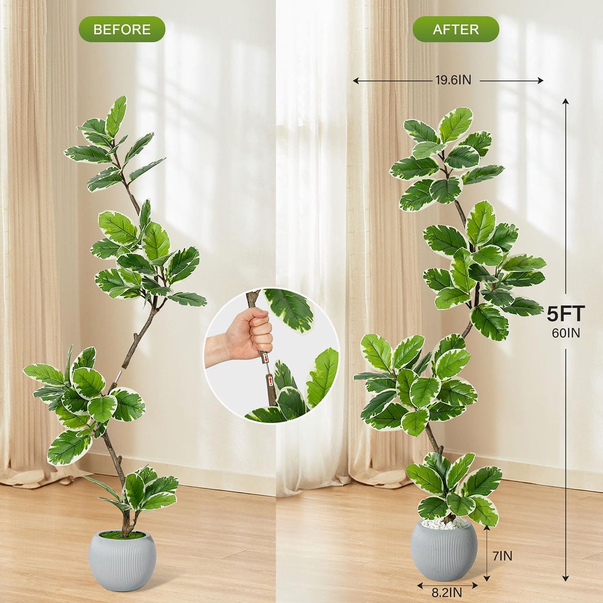 Ataucjin 5FT Artificial Fiddle Leaf Fig Tree, Tall Faux Rubber Tree with Sphere Planter, Tall Artificial Plants with Moss for Home Decor Office Living Room