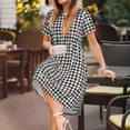 thumbnail image 3 of Honeii Black And White Houndstooth Print Women’s Short Sleeve Dress, Comfortable Casual Dress, Soft Polyester Spandex Blend, Stylish Everyday Wear for Summer, Perfect for Travel and Vacation, 3 of 6