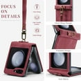 thumbnail image 3 of Retro Case for Samsung Galaxy Z Flip 5 Premium PU Leather Case Folded, Shockproof Phone Cover with Wrist Strap Shock-Resistant Slim Fit Case for Samsung Galaxy Z Flip 5, Red, 3 of 8