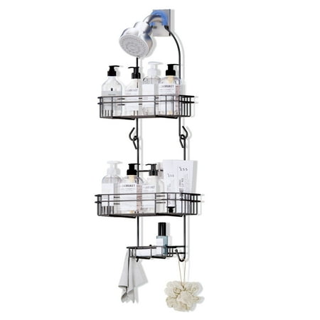 Shower Caddy Hanging over Shower Head, Rustproof Bathroom Organizer Shelf Rack with Soap Holder, No-Drill Shower Storage for Shampoo, Conditioner, Body Wash, Black