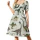 thumbnail image 3 of Vestido de lujo de manga corta con estampado floral negro y dorado para mujer, vestido formal para ocasiones especiales, vestido de noche para mujer., 3 of 7