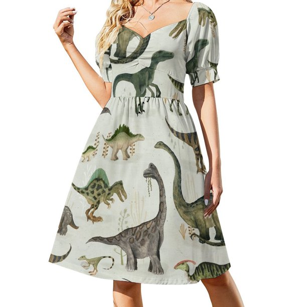 Vestido de manga corta con diseño de dinosaurios, ropa femenina, vestido sensual para mujer, vestido de mujer