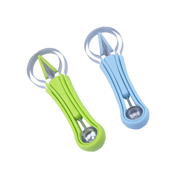 profesional 4 en 1, cortador de sandía de acero inoxidable, juego de herramientas para tallar frutas, cuchara para frutas, removedor de semillas, cuchillo de sandía para frutas (2 piezas)
