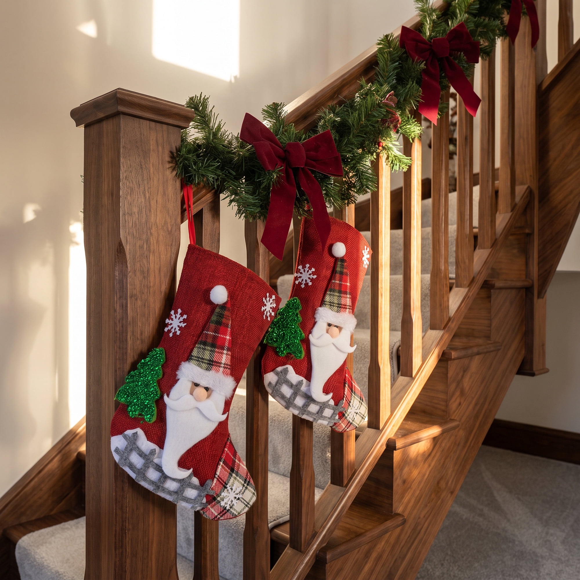 Unique Bargains Cartoon Christmas Stockings Assorted Garland Accents Red Old Man 8"