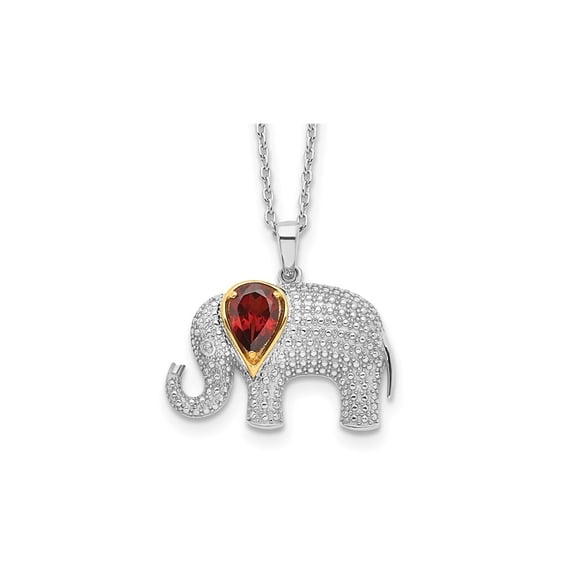 Garnet Elephant Pendant Necklace 9/10 Carat (Ctw) in Sterling Silver with Chain for Women