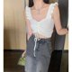 thumbnail image 1 of VISgogo, camisetas sin mangas de punto para mujer, chaleco sin espalda con decoración de volantes y lazo frontal de Color sólido, camisetas cortas simples informales VISgogo moda, 1 of 2