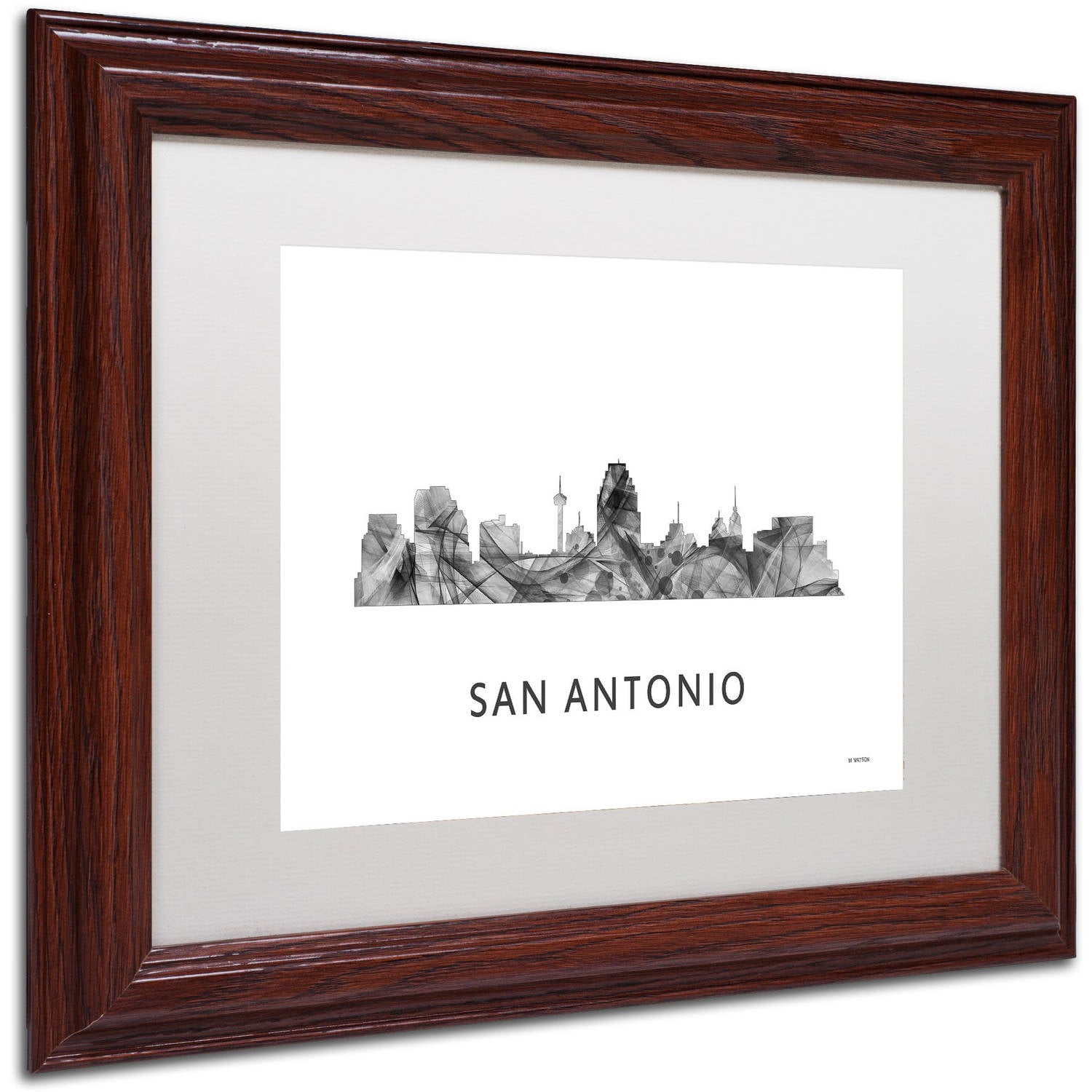 Trademark Fine Art 'San Antonio Texas Skyline WB-BW' Canvas Art by Marlene Watson, White Matte, Wood Frame