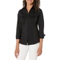 thumbnail image 1 of Zac & Rachel Women's 3/4 Cuff Sleeve Button Down Top with Ribbed Knit Inserts for a Comfortable Fit, Black, 1 of 4