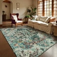thumbnail image 4 of Moynesa 8'x10' Bohemian Area Rug, 8x10ft Large Boho Washable Bedroom Rug, Soft Non Slip Non-Shedding Kitchen Mat Indoor Office Carpet for Living Room Dining Room, Teal, 4 of 10