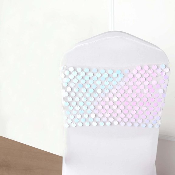 Efavormart 5 Pack Iridescent Blue Big Payette Sequin Round Chair Sashes For Weddings Party Banquets Decor