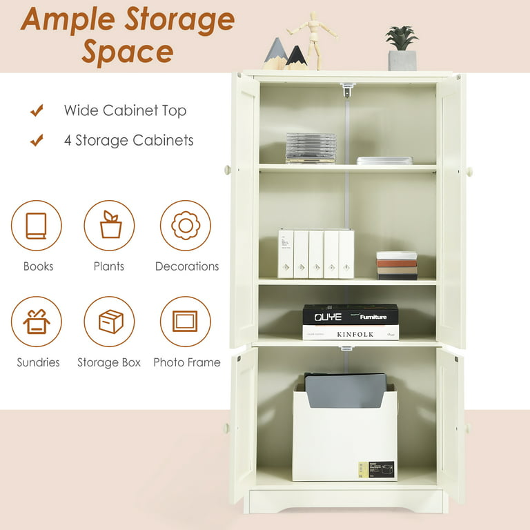 White Shelf Cabinet with Adjustable Plates Ample Storage Space