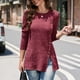 thumbnail image 2 of Suéter de punto de rayas de otoño-invierno con cuello redondo, un botón y abertura lateral - Rojo parduzco, XXL, 2 of 6