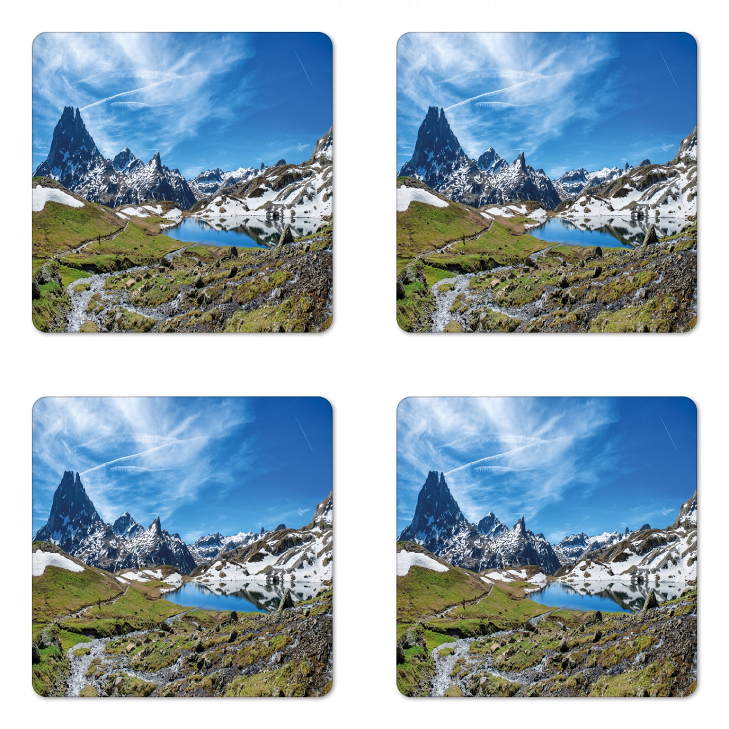 Nature Coaster Set of 4, Real Life Mountainous Landscape Spring Time ...