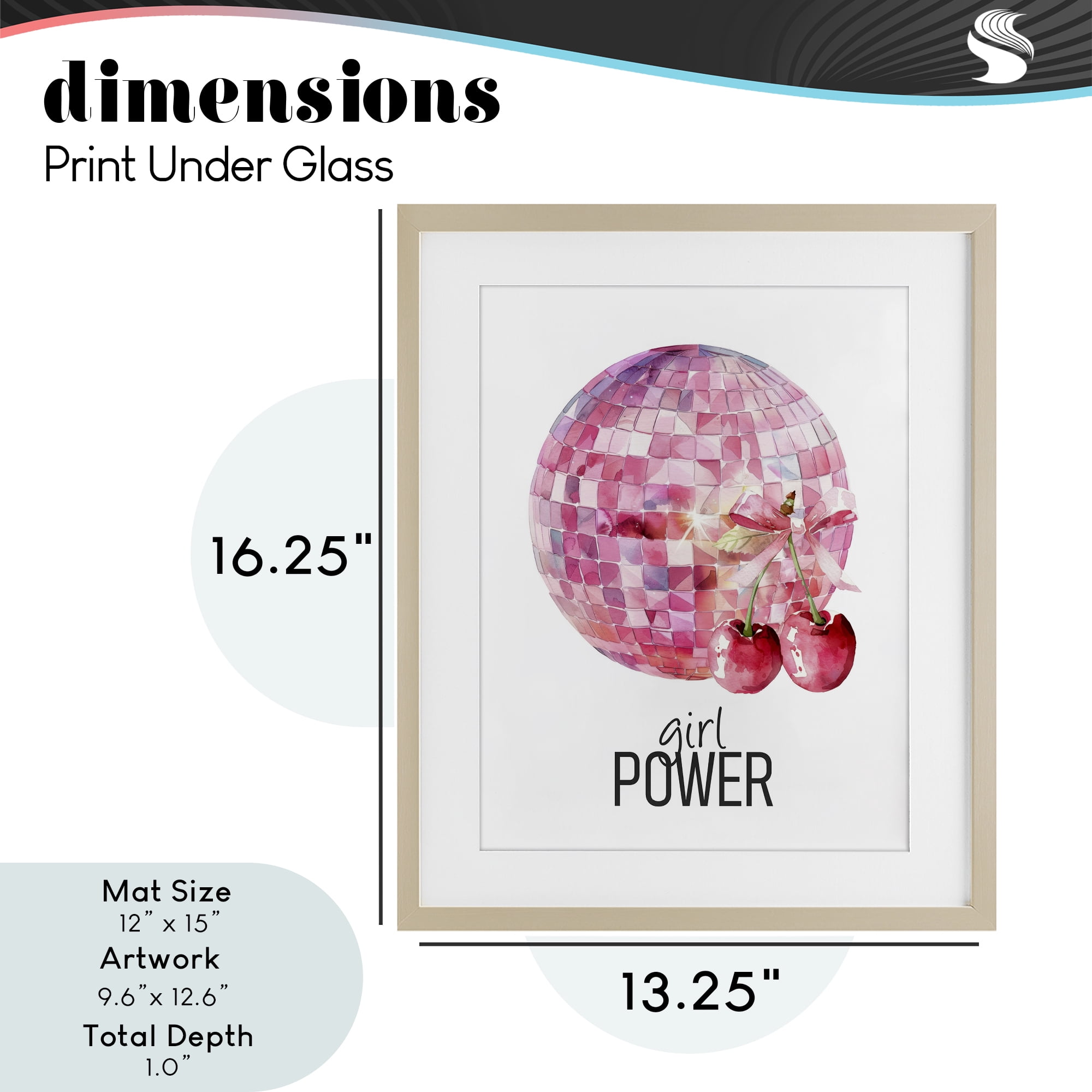 Girl Power Disco Cherries Birch Framed Print Under Glass, design by Kim Allen