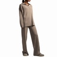 thumbnail image 3 of Conjuntos de Dos Piezas para Mujer, Sudadera de Larga con Cuello en V y Pantalones Anchos, Conjuntos de Chándal para Estar en Casa Caqui S, 3 of 9