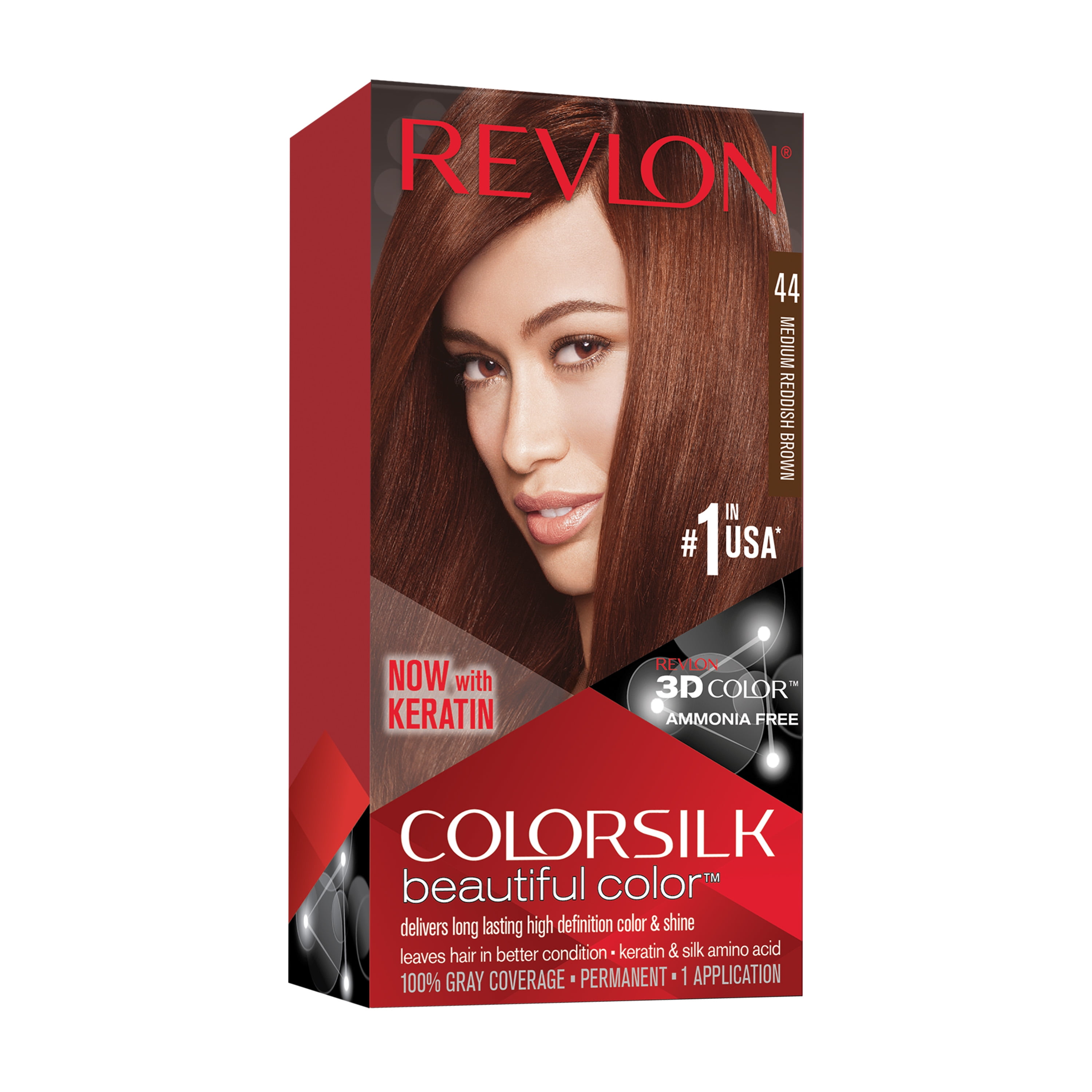 Revlon ColorSilk Beautiful Color Permanent Hair Color, 44 Medium Reddish  Brown, 1 Count 