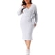 thumbnail image 1 of Vestido Plus Size Agnes Orinda para Mujeres Elegante Envoltura Cuello en V Manga Larga Con Abertura en la Espalda Vestido Midi con Cinturón 1X Gris Claro, 1 of 5