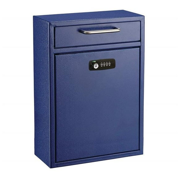 AdirOffice ALHI63104BLUKC 11.2 x 4.7 x 16.2 in. Large Secure Drop Box Wall Mounted Locking Mail Box with Key & Combination Lock, Blue
