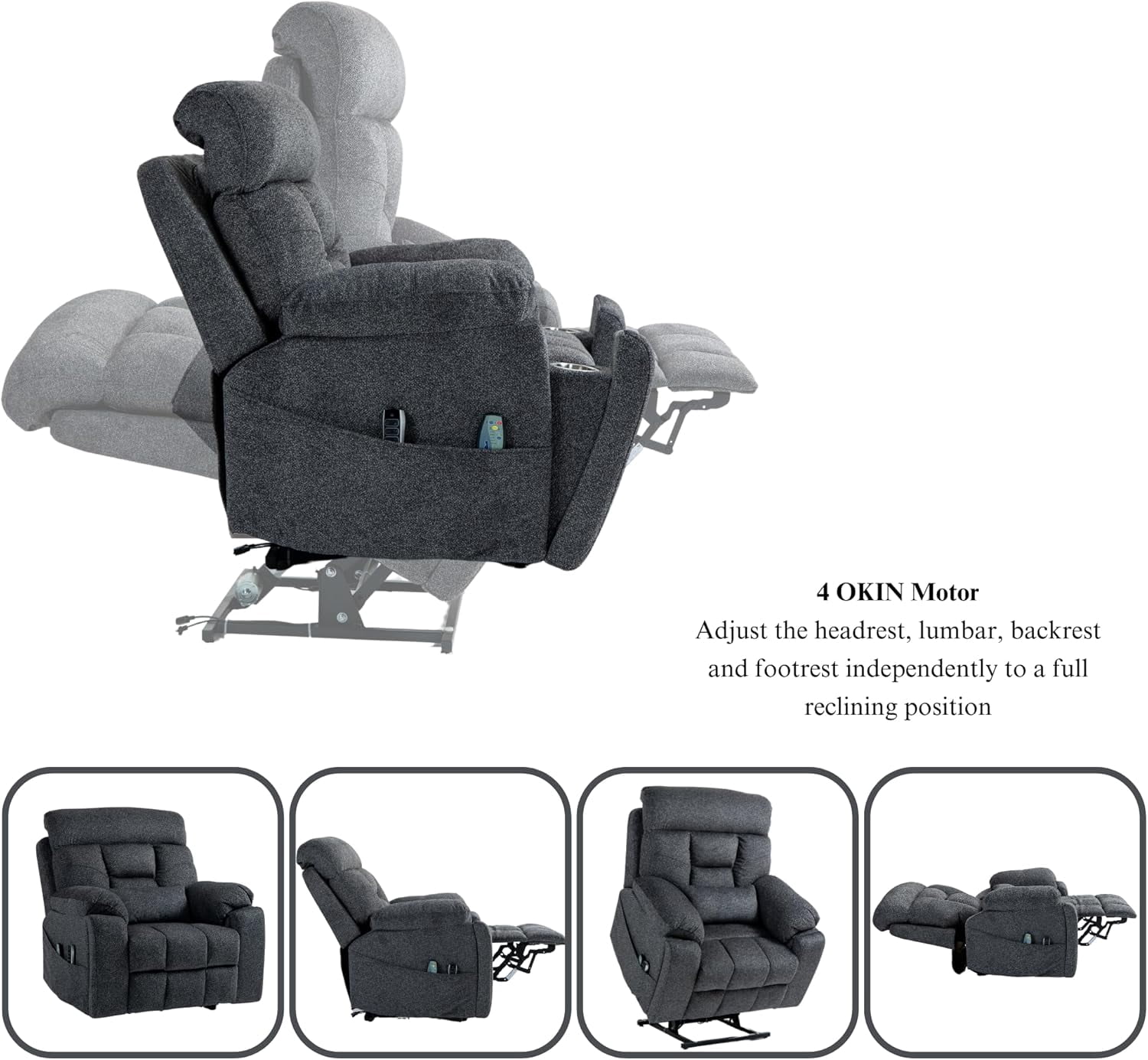 Lay Flat Power Lift Recliner Chair, | 400lbs | 25.5in Extra Wide | 4-Motor | Heat, Massage, Hidden Cup Holder, Sleeping | Big Man, Elderly