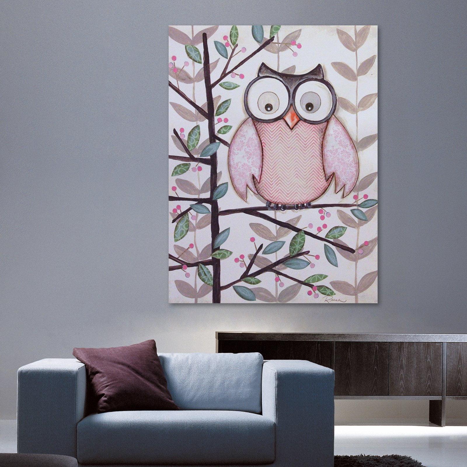 Marmont Hill "1 Pink Owl" by Reesa Qualia Painting Print on Wrapped Canvas