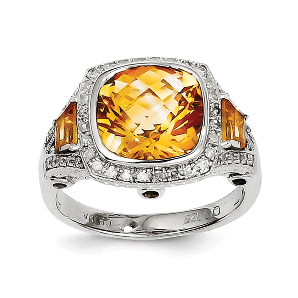 925 Sterling Silver (0.22cttw) Diamond and Citrine Ring Size-9 by