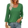 thumbnail image 5 of Fashion Olyvenn Women's Casual 3/4 Sleeve T-Shirts Round Neck Cute Tunic Tops Basic Tees Blouses Loose Fit Pullover Green S, 5 of 9