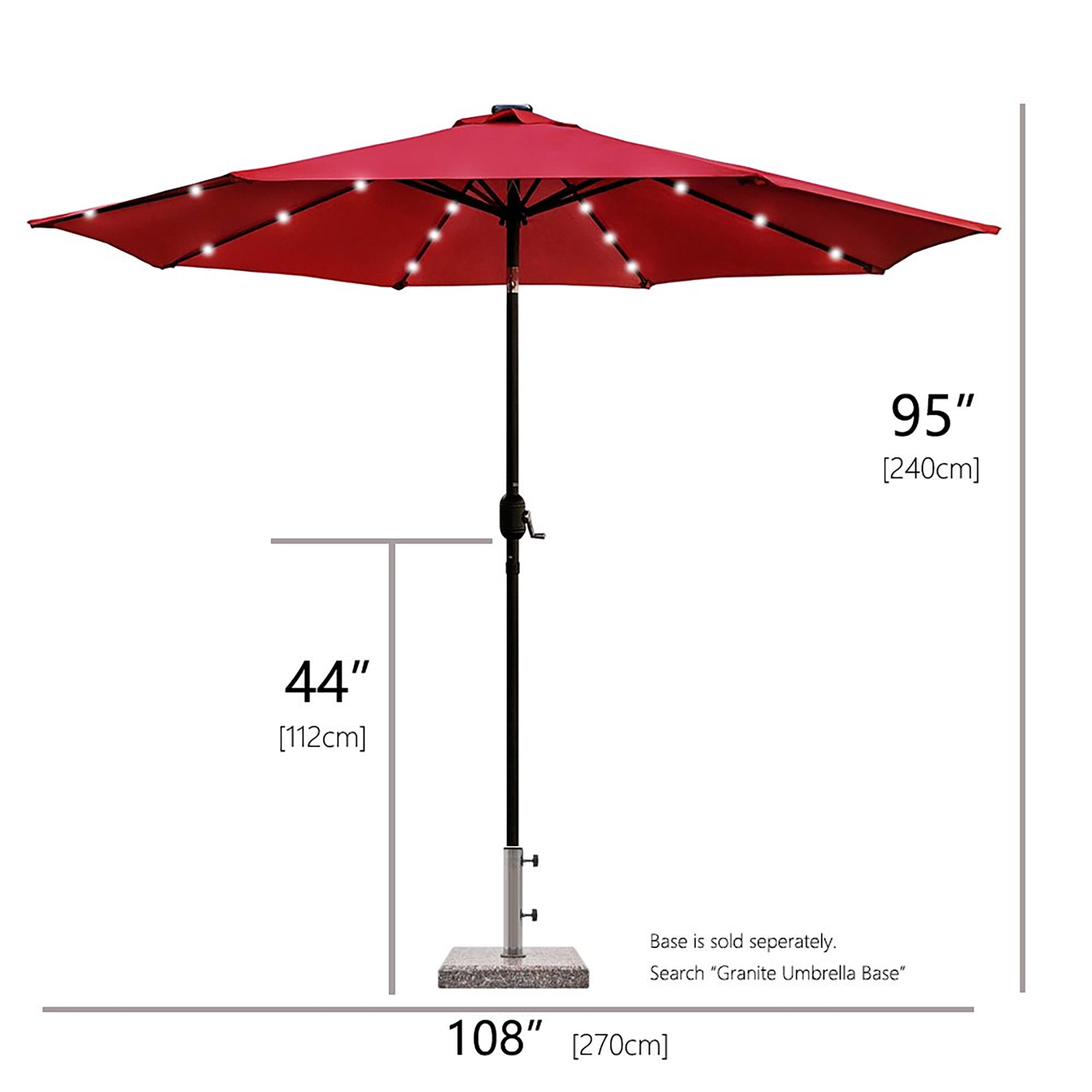 ULTRASHDE 9ft Solar LED Lighted Patio Umbrella, Table Market Umbrella, Outdoor Umbrella for Garden, Deck, Backyard, Pool and Beach, Red
