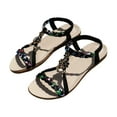 thumbnail image 4 of Flats Sandals for Women 2025 Summer Boho Beach Colorful Braid Flower Casual Slingback Dress Sandals, 4 of 8