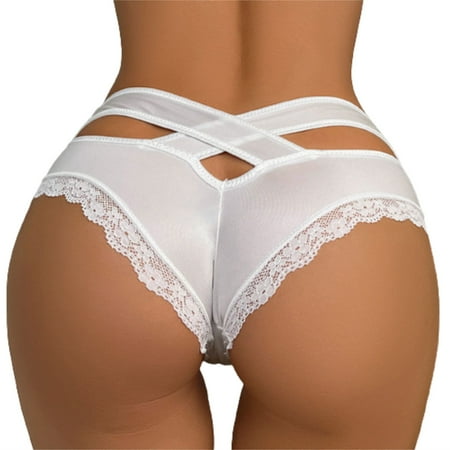 BYHONG Women s Sexy Lace Underpants Women s Transparent Mesh Hook Briefs Breathable Low Waist Seamless Underpants Womens Panties White S